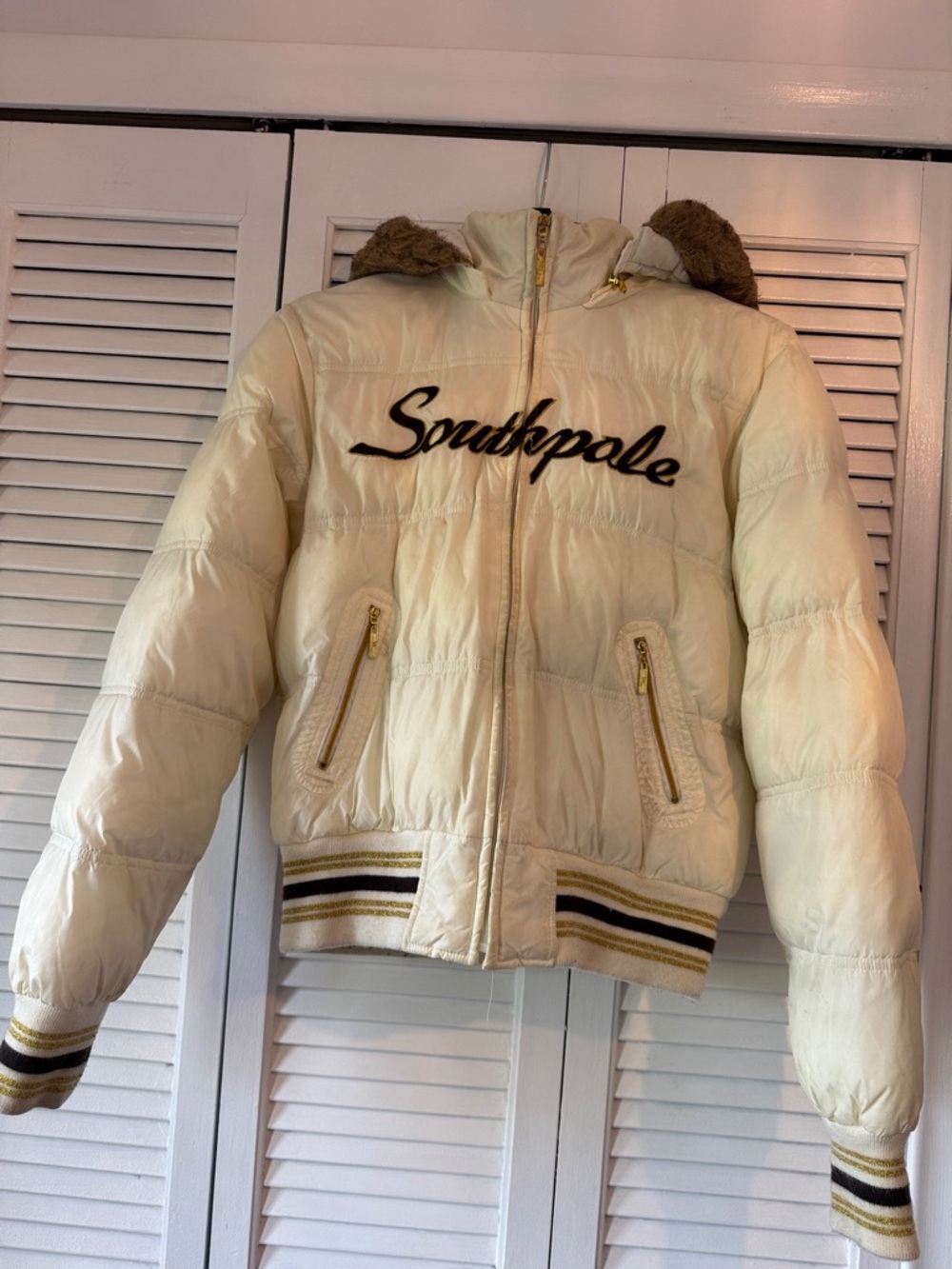South Pole Cream Quilted Jacket with Gold Embroidery